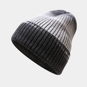 Tie-dye ribbed knit beanie in black and gray gradient for women outdoor winter warmth