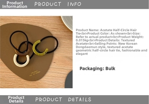 Detail of acetate geometric semi-circle hair ties in ivory, amber, and green marble textures
