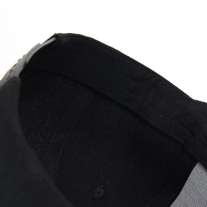 Detail view of high-quality black hip hop hat showing inner sweatband and adjustable buckle