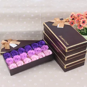 Gift box with 18 gradient purple soap roses featuring a satin ribbon and Sweet Love text