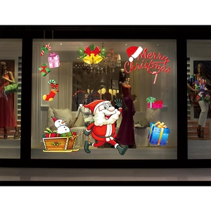 Stickers de Noël pour vitres avec Père Noël, bonhomme de neige et lettrage