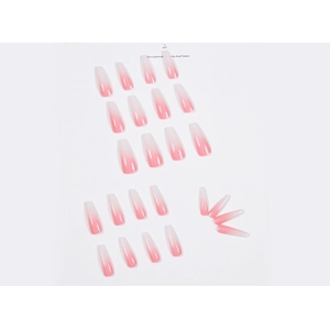 Long coffin ombre press-on nails set with 24 pieces in glossy pink and white gradient