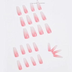 Pink and white ombre extra long coffin press-on nail kit with 24 multi-size tips