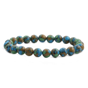 Handcrafted tiger eye stone beaded bracelet with natural blue and green marble patterns