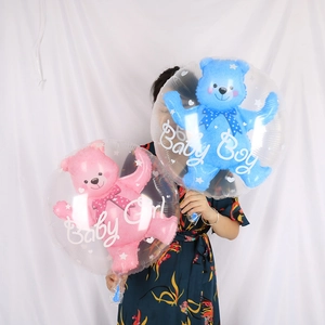 Detail of 24 inch transparent 3D teddy bear balloons for baby shower party decorations