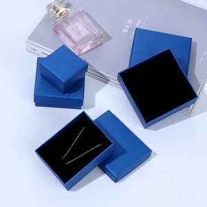Peacock blue jewelry gift box set with textured paper and black flocking lining