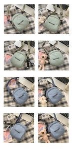 Canvas crossbody bag detail with cute bear plush charms on a vintage aesthetic background