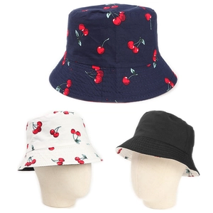 Chapeau Bob Coton Polyester Réversible Pliable Protection Solaire Imprimé Cerise Style Japonais Été Décontracté Pour Femmes Hommes