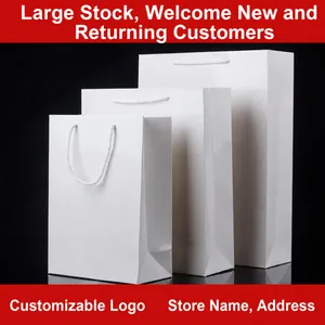 Three sizes of premium white card paper gift bags with cotton rope handles and gussets