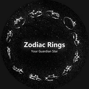 Set of twelve silver constellation rings with cubic zirconia on black background