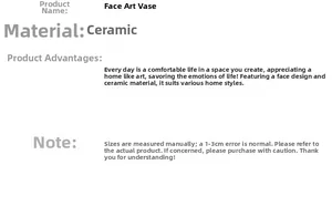 Detailed size specifications and material info for Morandi ceramic face art vase