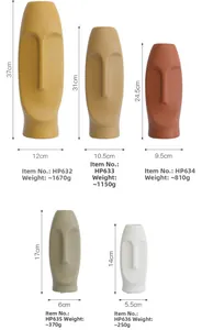 Size chart for Morandi ceramic face vases in five heights from 14cm to 37cm