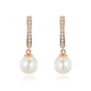 Rose gold hoop earrings with white pearls and sparkling cubic zirconia stones