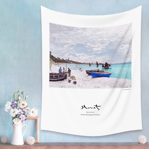 Monet seascape art tapestry hanging on wall for elegant bohemian room decor