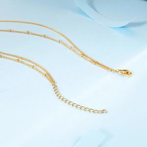 Minimalist gold double layer round bead necklace with lobster clasp and extension chain