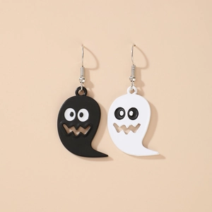 Quirky Halloween cartoon ghost dangle earrings in black and white acrylic design