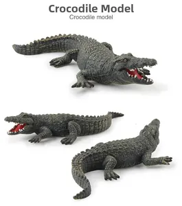 Detailed views of realistic crocodile toy model showing fine skin texture and open mouth