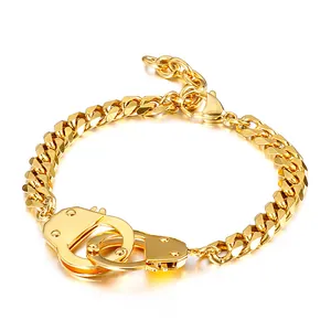 Minimalist gold handcuff bracelet made of polished stainless steel for men's fashion