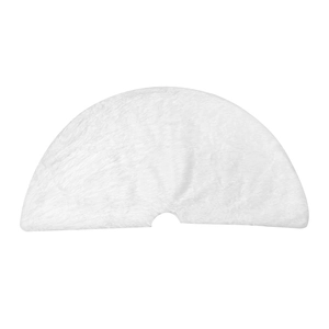 White plush Christmas tree skirt with soft faux fur texture for holiday home decoration