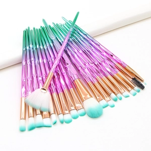 20-piece gradient diamond handle makeup brush set with fan and powder brushes on white background