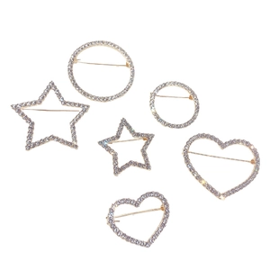 6-piece gold alloy brooch set with rhinestone heart, star and circle shapes