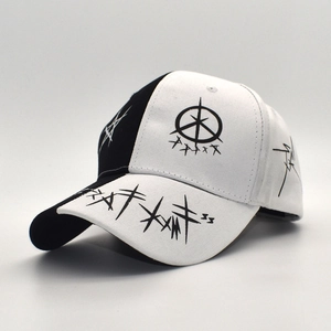 Graffiti Print Baseball Cap Cotton Black White Color Block Adjustable Sun Protection Hip Hop Streetwear Hat Unisex