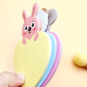 Cartoon animal sticky notes with heart-shaped colorful layers and a cute pink bunny design