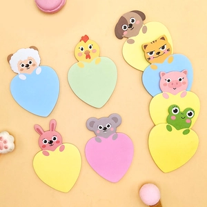 Cute heart-shaped cartoon animal sticky notes featuring cat, dog and rabbit patterns