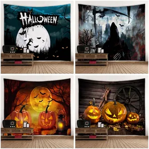 Σετ τεσσάρων ταπετσαριών τοίχου Halloween με κολοκύθες και νυχτερίδες για διακόσμηση σπιτιού