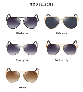 Five color options of retro aviator sunglasses with spring hinges and classic metal frames