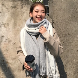 Écharpe en tricot gris et blanc à franges, style d'hiver chaud pour femmes et hommes