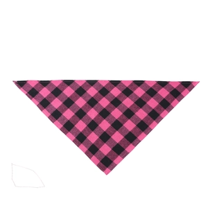 Detail view of pink and black checkered cotton pet bandana scarf with woven texture