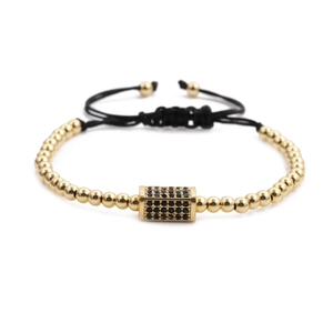 Close-up of adjustable beaded bracelet with black micro-pave zircon rectangular charm