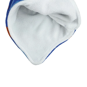 Detail of soft thick white fleece lining on children's knitted dinosaur earflap hat