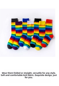 Detailed close-up of rainbow striped cotton socks set with vibrant colorful ribbed texture