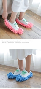 Microfiber chenille mop slippers in pink and blue with elastic band for easy cleaning
