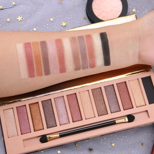 Arm-Swatches der 12-Farben Lidschattenpalette in Matt und Schimmer mit Goldgehäuse