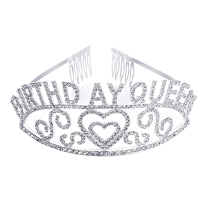 Sparkling silver crystal crown with Birthday Queen text and heart pattern for 30th birthday