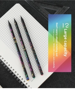 Detailed macro view of black wood HB pencils with creative floral print and diamond top
