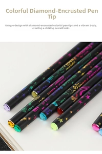 Detailed close-up of HB black graphite pencils featuring colorful rhinestones on top