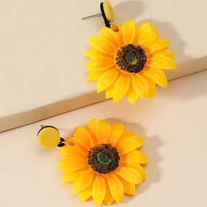 Fashionable sunflower earrings with vibrant yellow resin petals and brown centers
