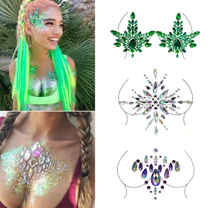 Detail of festival body jewel stickers with glitter for chest and face decoration