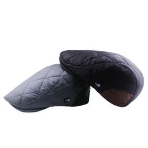 Quilted winter beret hats for men with rhombus stitching in gray and brown colors