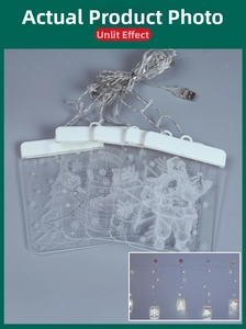 Detail of unlit 3D Christmas LED hanging lights showing USB cable and clear acrylic plates