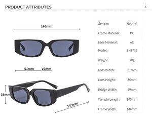 Detaillierte Größenangaben für Vintage kleine rechteckige Cat-Eye-Sonnenbrillen