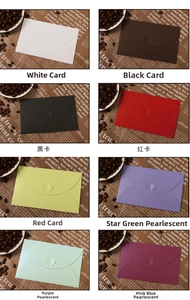 Detail of heart-shaped clasp envelopes in 8 colors including matte and pearlescent finishes