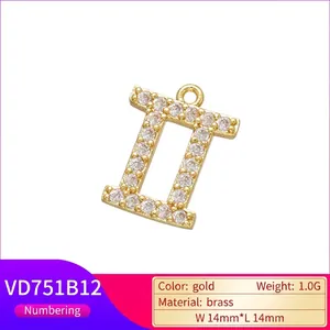 Pendentif zodiaque en laiton plaqué or avec zircons micro-pavés, taille 14x14 mm