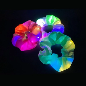 LED Glowing Hair Scrunchies Satin Chiffon Sequin Multicolored Light Up Elastic Hair Ties Night Club Party Festival Accessories