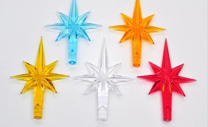 Set of five colorful transparent acrylic star ornaments for ceramic Christmas trees