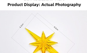 Macro shot of yellow star ornament for ceramic Christmas tree with size dimensions